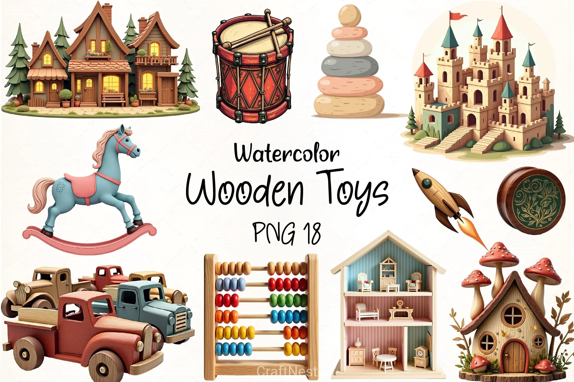 Wooden Toys Clipart Bundle - CraftNest - Digital Crafting and Art