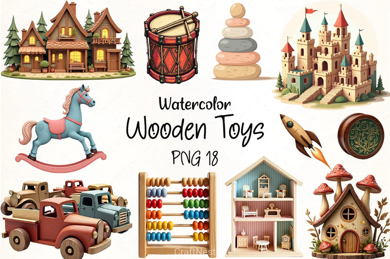 Wooden Toys Clipart Bundle - CraftNest - Digital Crafting and Art