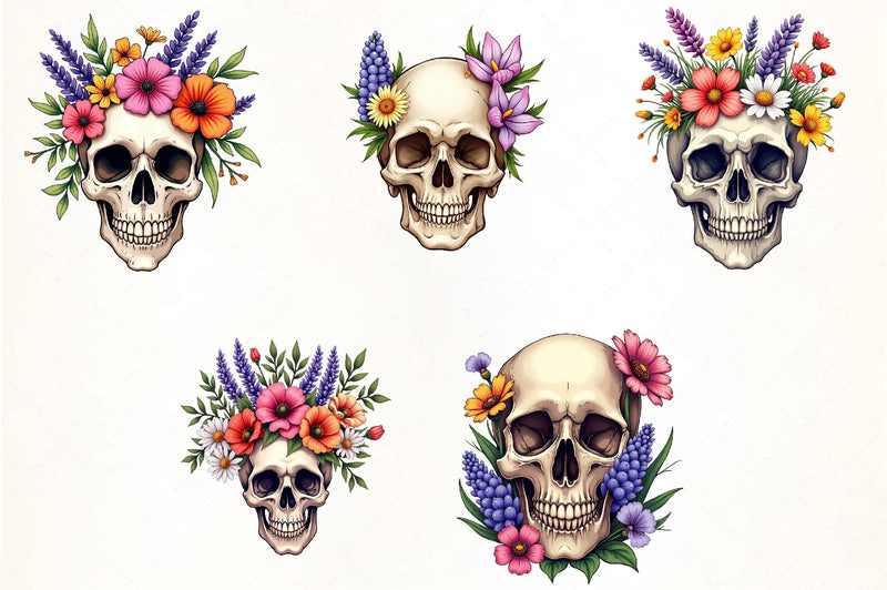 Spring Flower Skull Clipart Bundle - CraftNest - Digital Crafting and Art