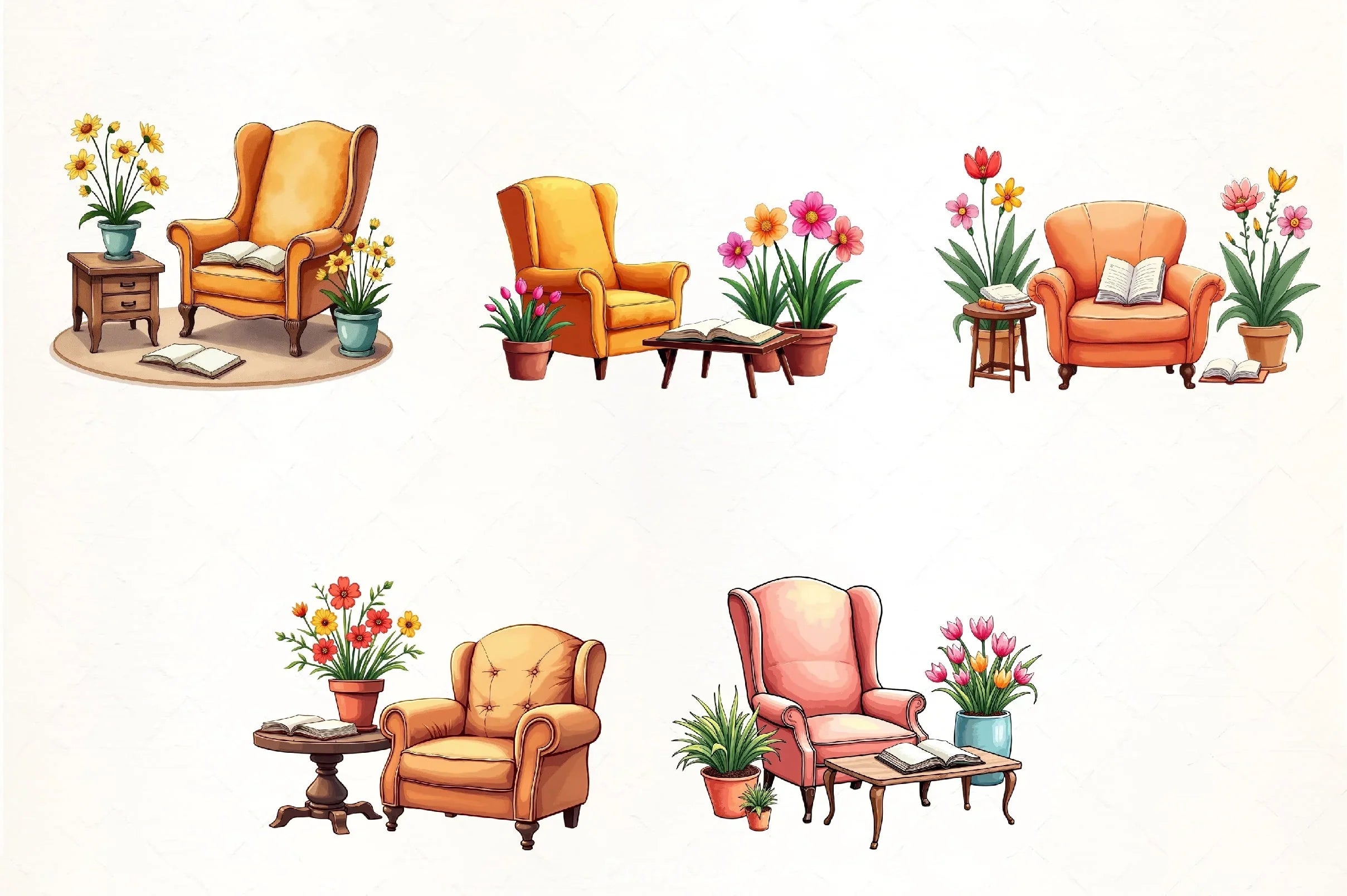 Vintage Spring Reading & Coffee Clipart Bundle - CraftNest - Digital Crafting and Art