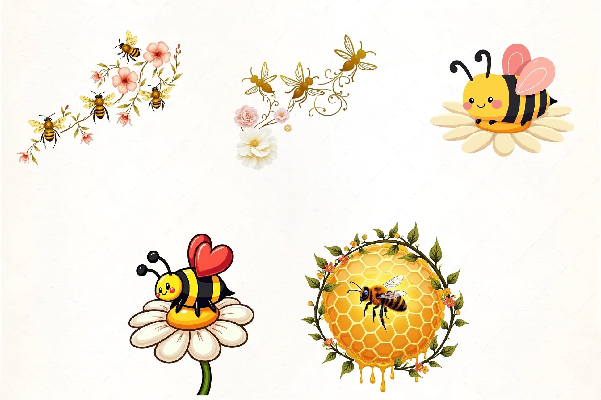 Spring Floral Bee Clipart Bundle - CraftNest - Digital Crafting and Art