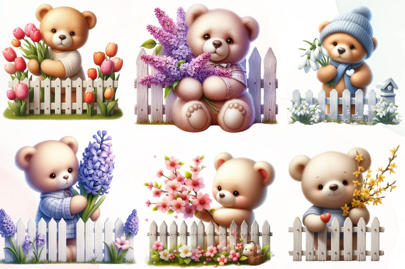 Cute Spring Bear Clipart Bundle - CraftNest - Digital Crafting and Art