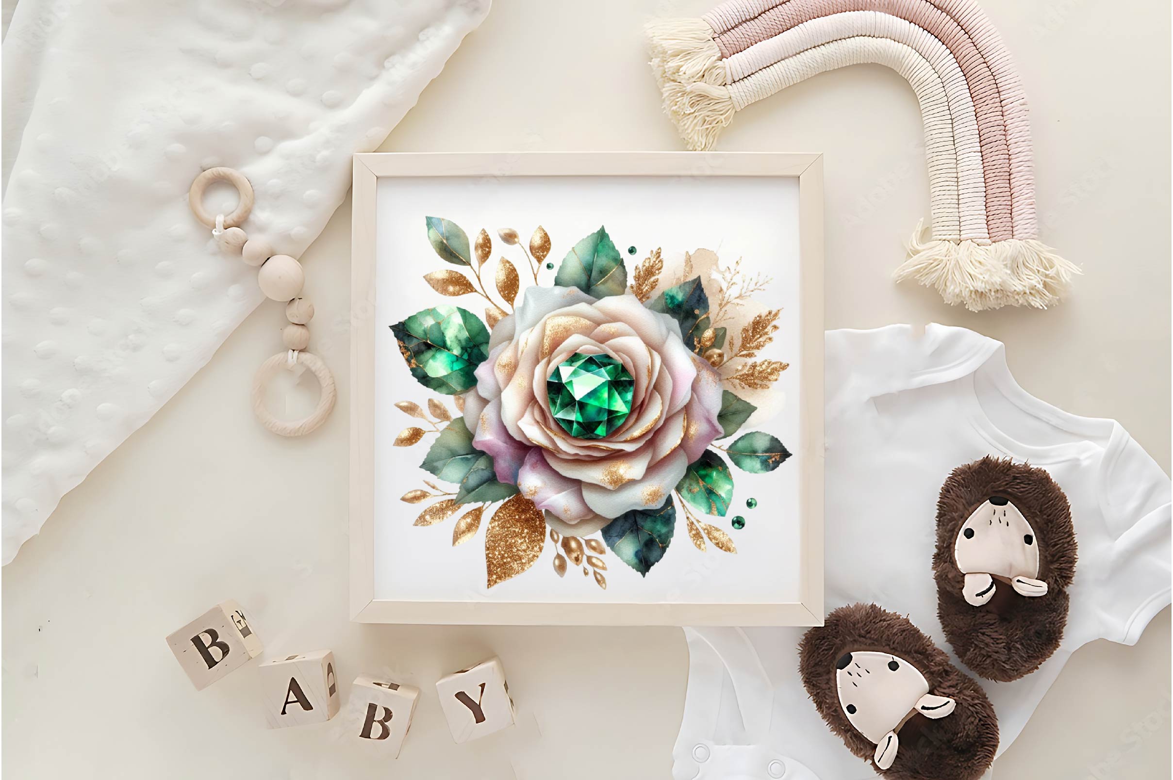 Emerald And Gold Glam Rose Clip Art Clipart Bundle - CraftNest - Digital Crafting and Art