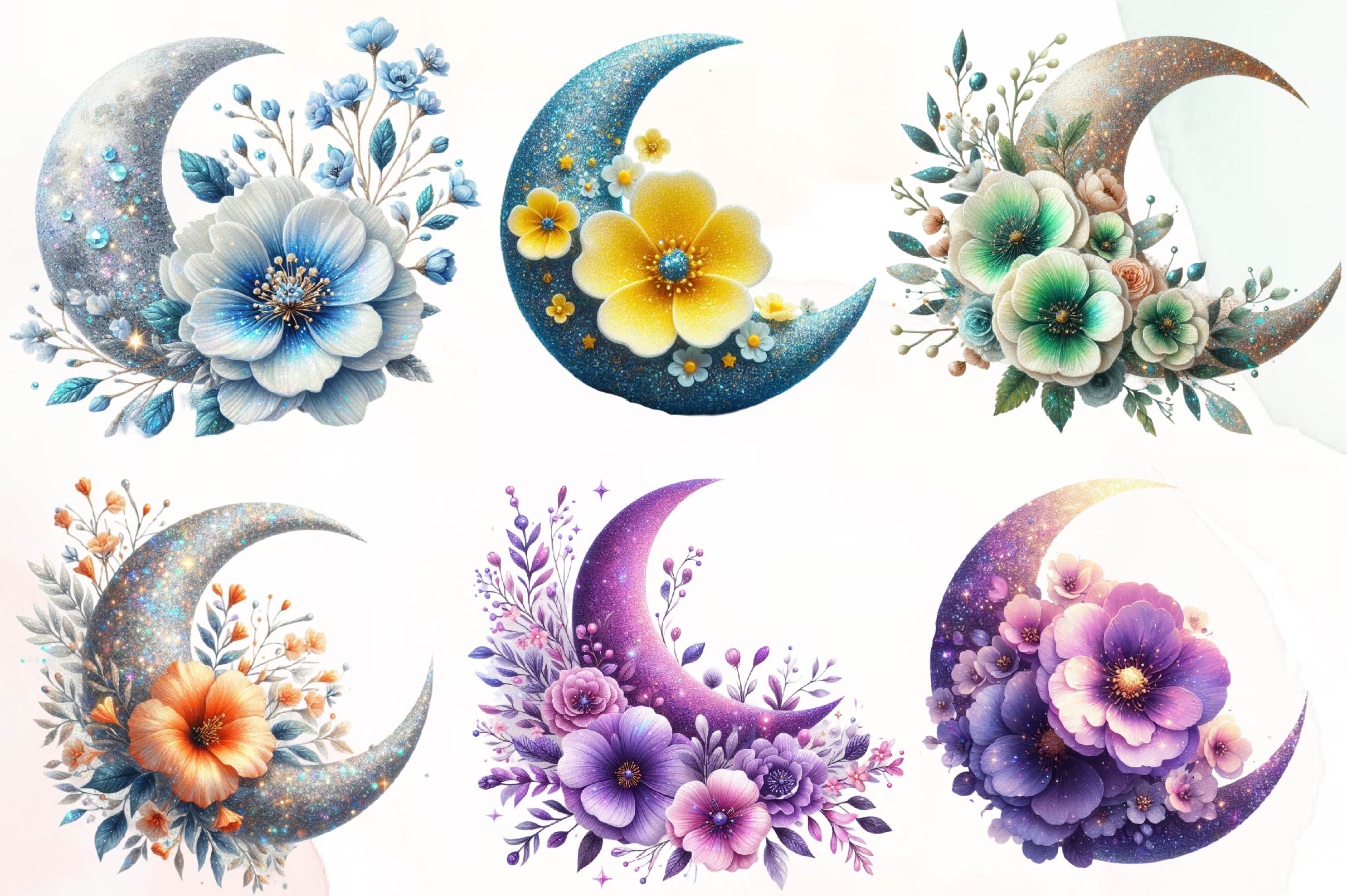 Crescent Moon Flower Clipart Bundle - CraftNest - Digital Crafting and Art