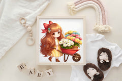 Little Cute Girl And Flowers Clipart Bundle - CraftNest - Digital Crafting and Art