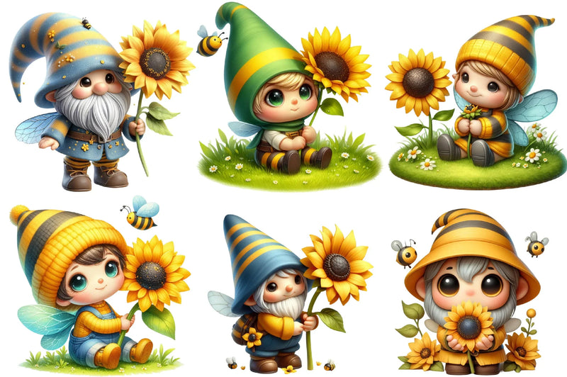 Sunflower Gnomes Clipart Bundle - CraftNest - Digital Crafting and Art
