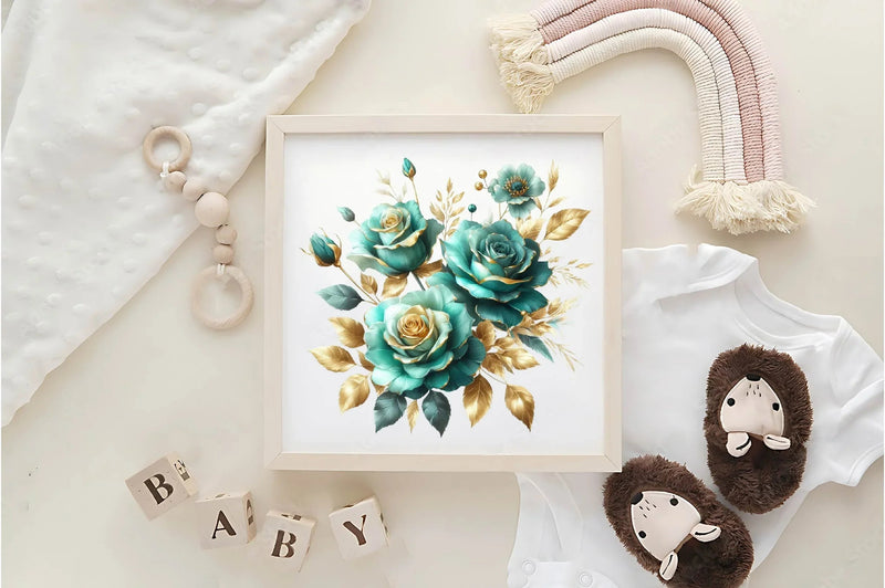 Teal And Gold Roses Clipart Bundle - CraftNest - Digital Crafting and Art
