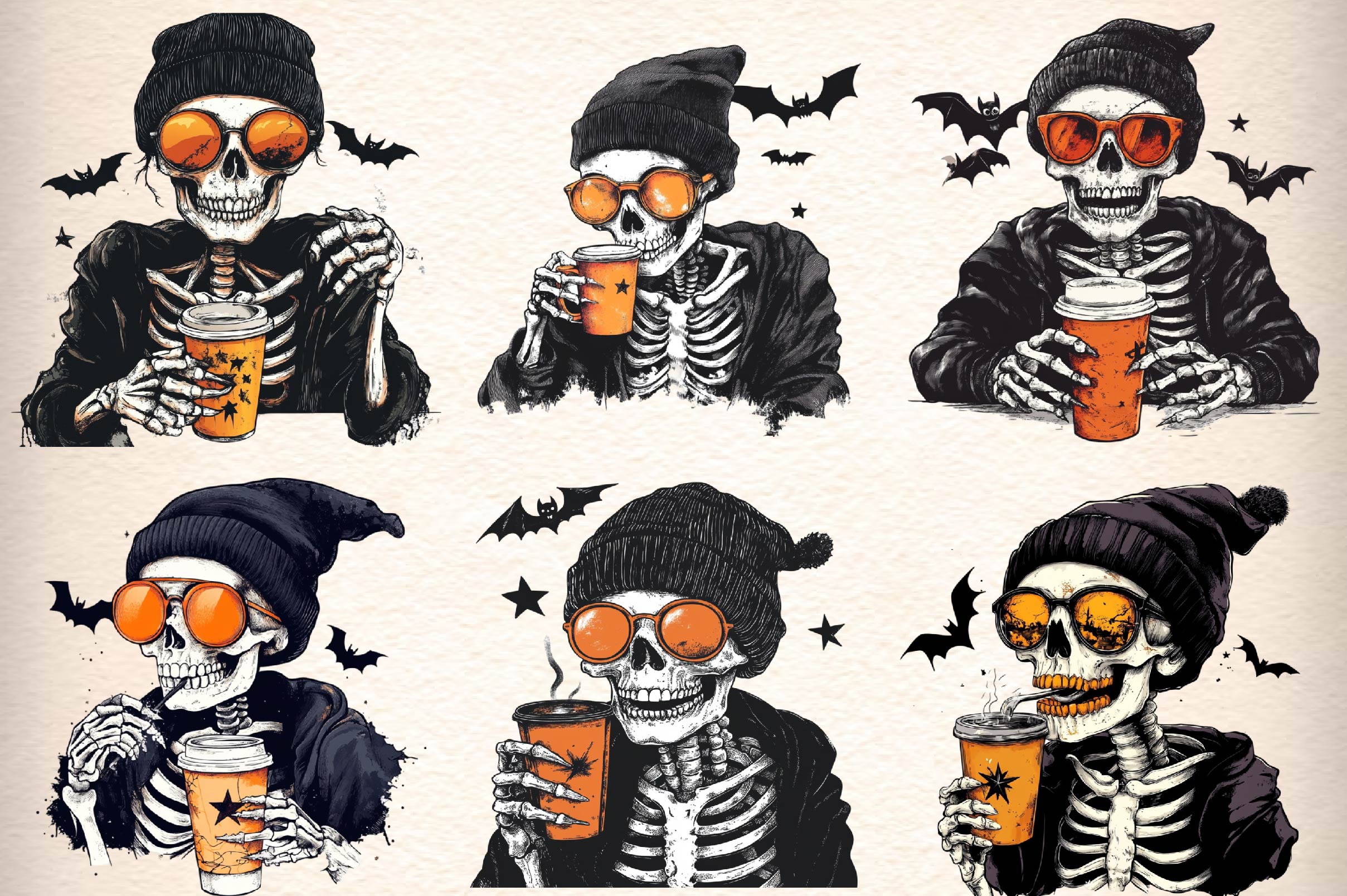 Halloween Drinking Skeleton Clipart Bundle - CraftNest - Digital Crafting and Art