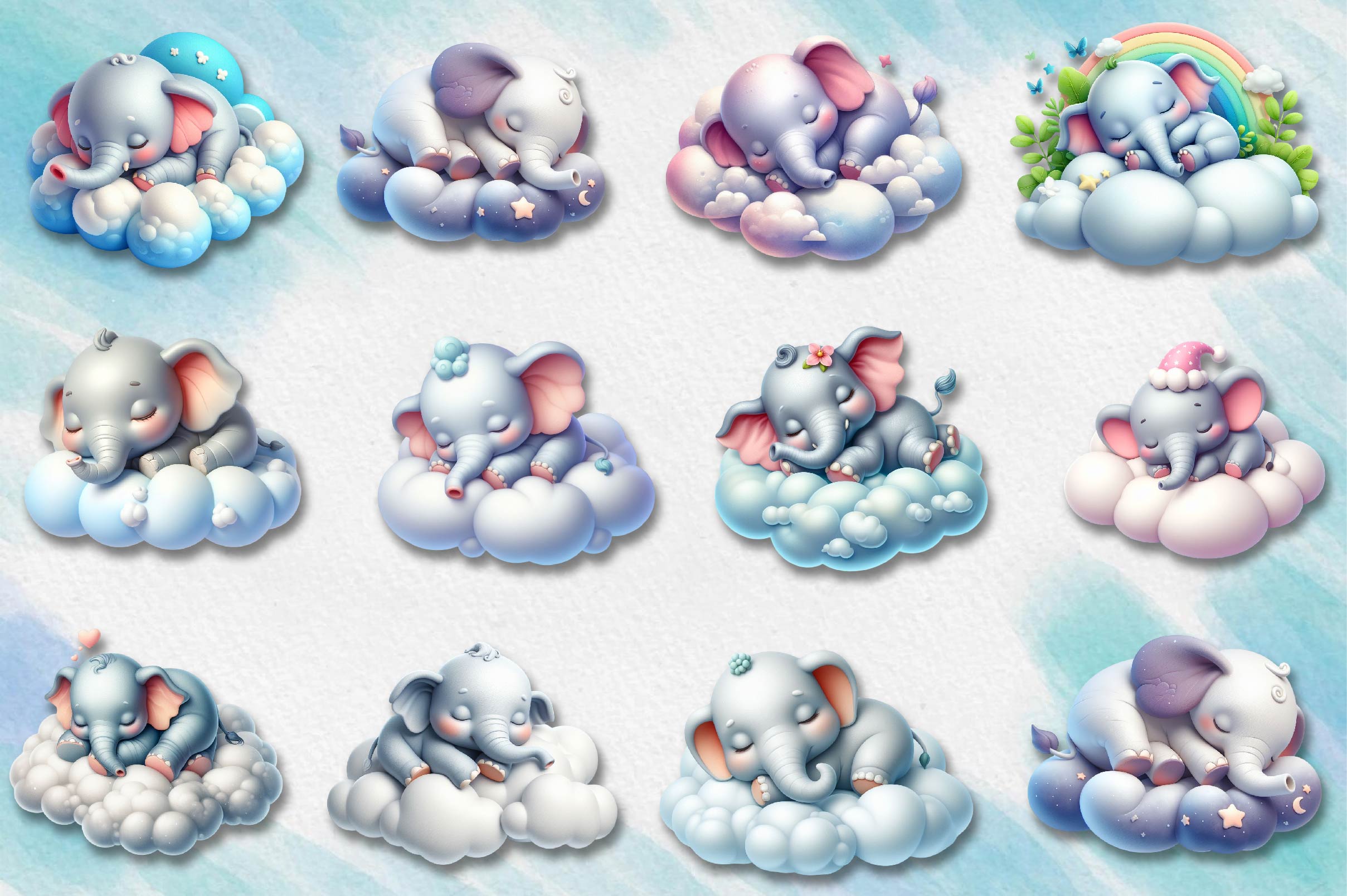 Sleeping Baby Elephant Clipart Bundle - CraftNest - Digital Crafting and Art