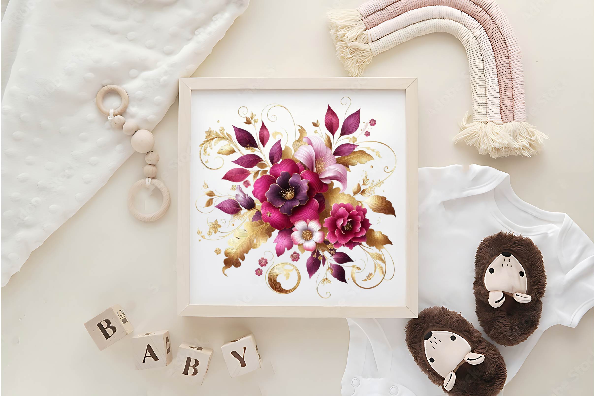 Magenta And Gold Floral Clipart Bundle - CraftNest - Digital Crafting and Art