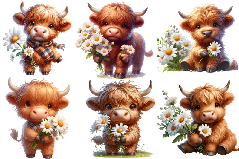 Cute Floral Highland Cow Clipart Bundle - CraftNest - Digital Crafting and Art