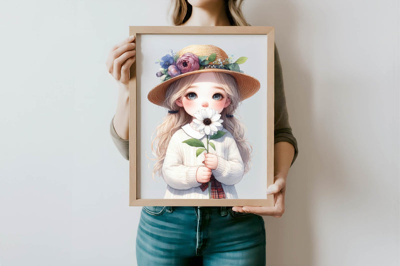 Little Girl With Floral Clipart Bundle - CraftNest - Digital Crafting and Art
