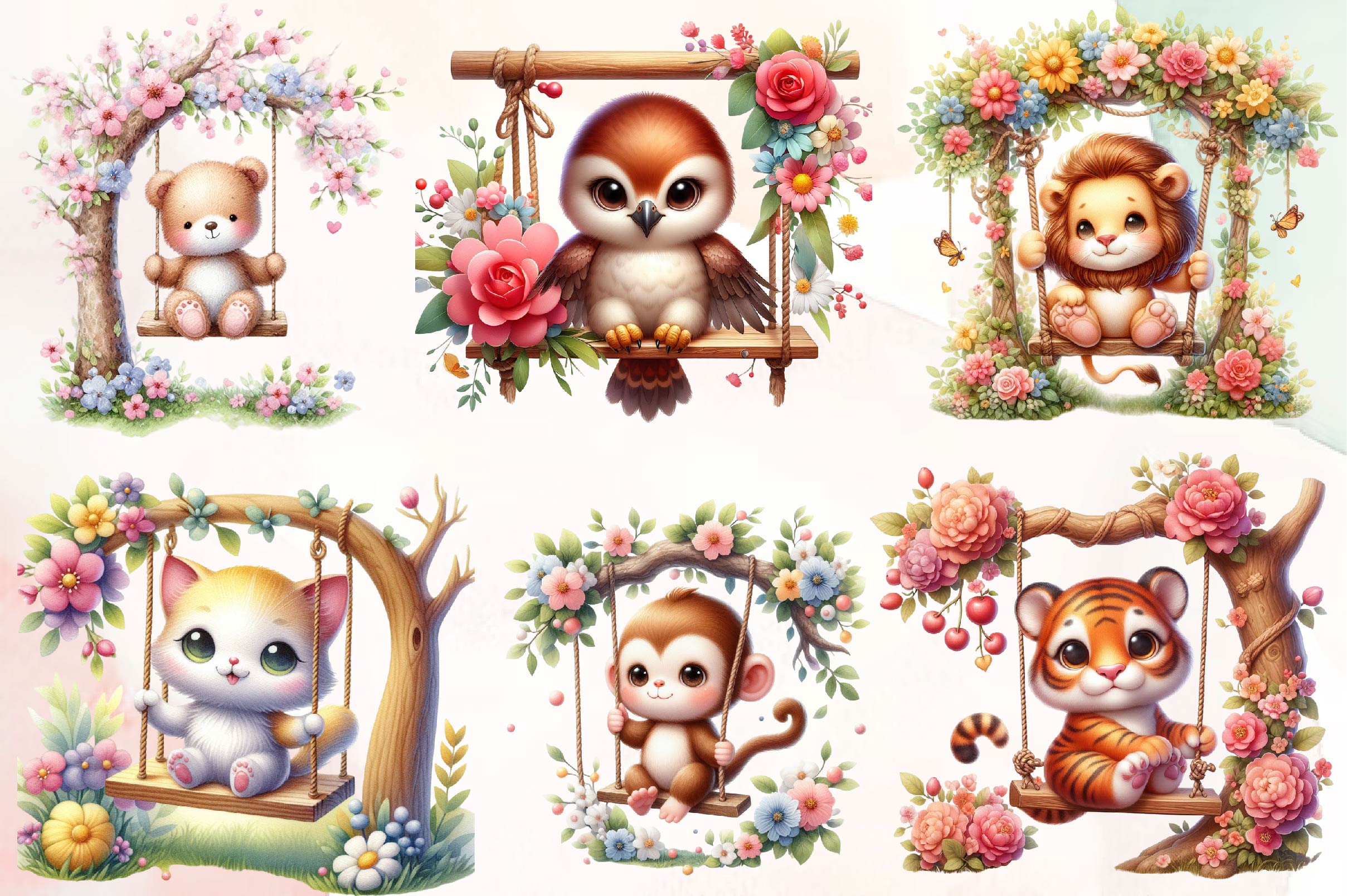 Animals On Swings Clipart Bundle - CraftNest - Digital Crafting and Art