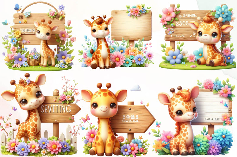 Giraffe Spring Flowers Clipart Bundle 2 - CraftNest - Digital Crafting and Art