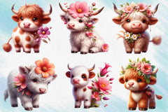 Spring Highland Cow Clipart Bundle - CraftNest - Digital Crafting and Art