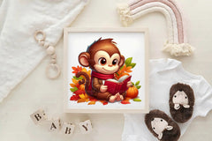 Cute Autumn Monkey Clipart Bundle - CraftNest - Digital Crafting and Art