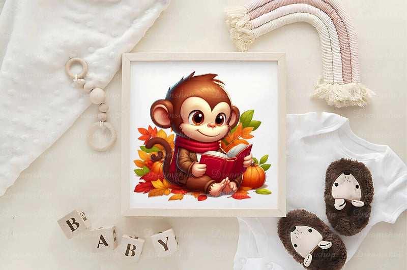 Cute Autumn Monkey Clipart Bundle - CraftNest - Digital Crafting and Art