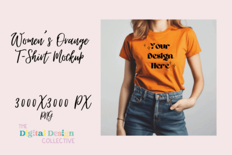 Women's Orange T-shirt Mockup - CraftNest - Digital Crafting and Art