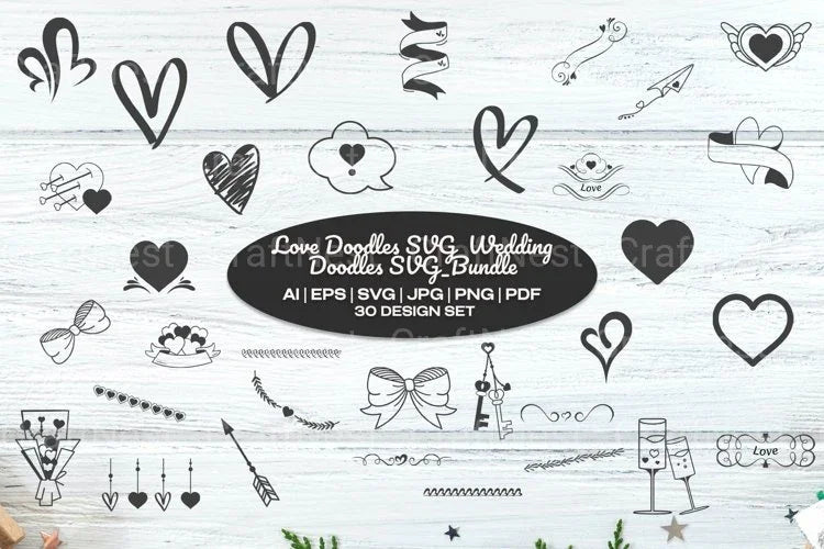 Valentine Love & Wedding Doodles Clipart Bundle - CraftNest - Digital Crafting and Art