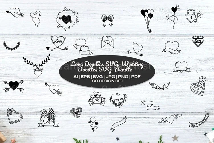 Valentine Love & Wedding Doodles Clipart Bundle - CraftNest - Digital Crafting and Art
