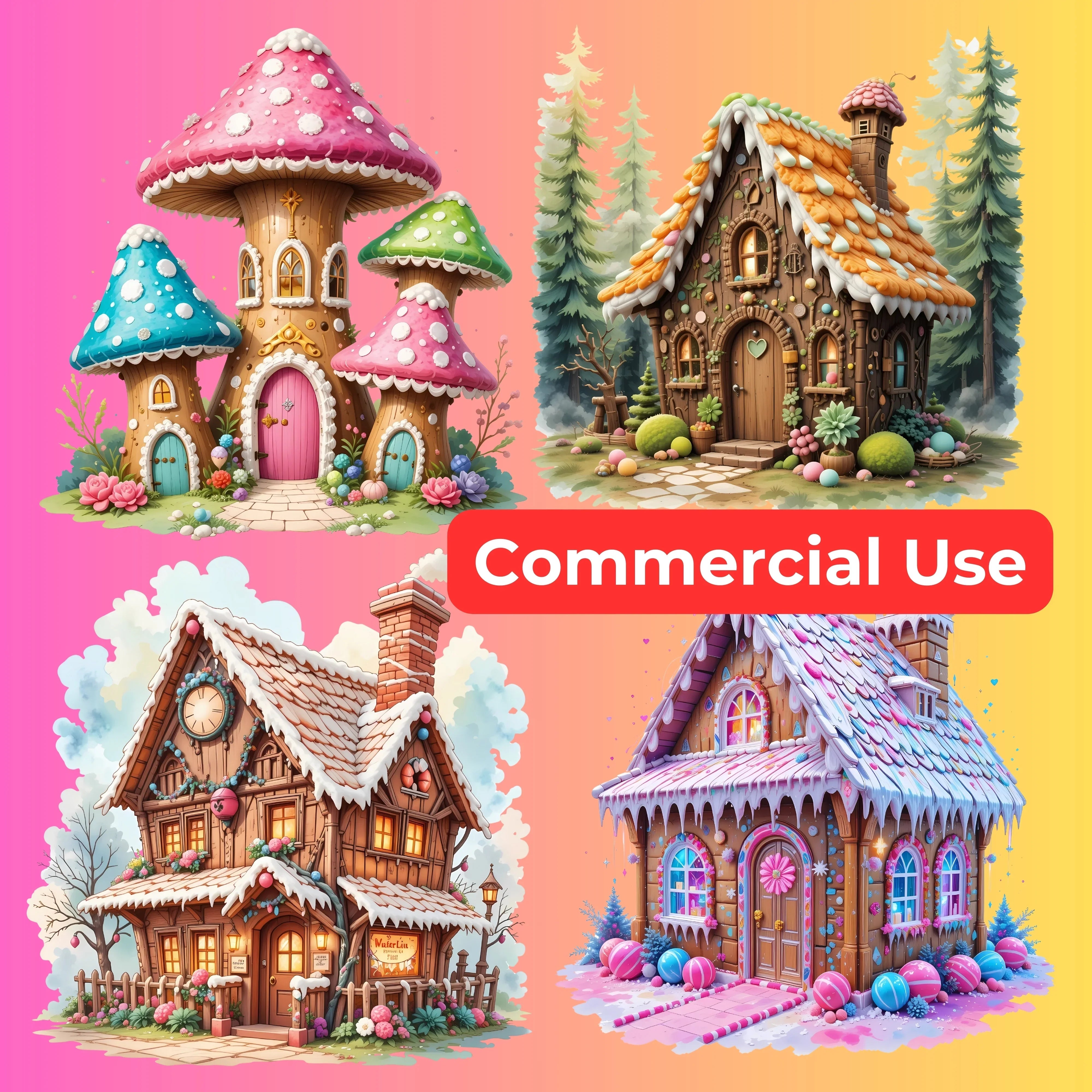 Whimsical Gingerbread Houses Clipart Bundle - CraftNest - Digital Crafting and Art