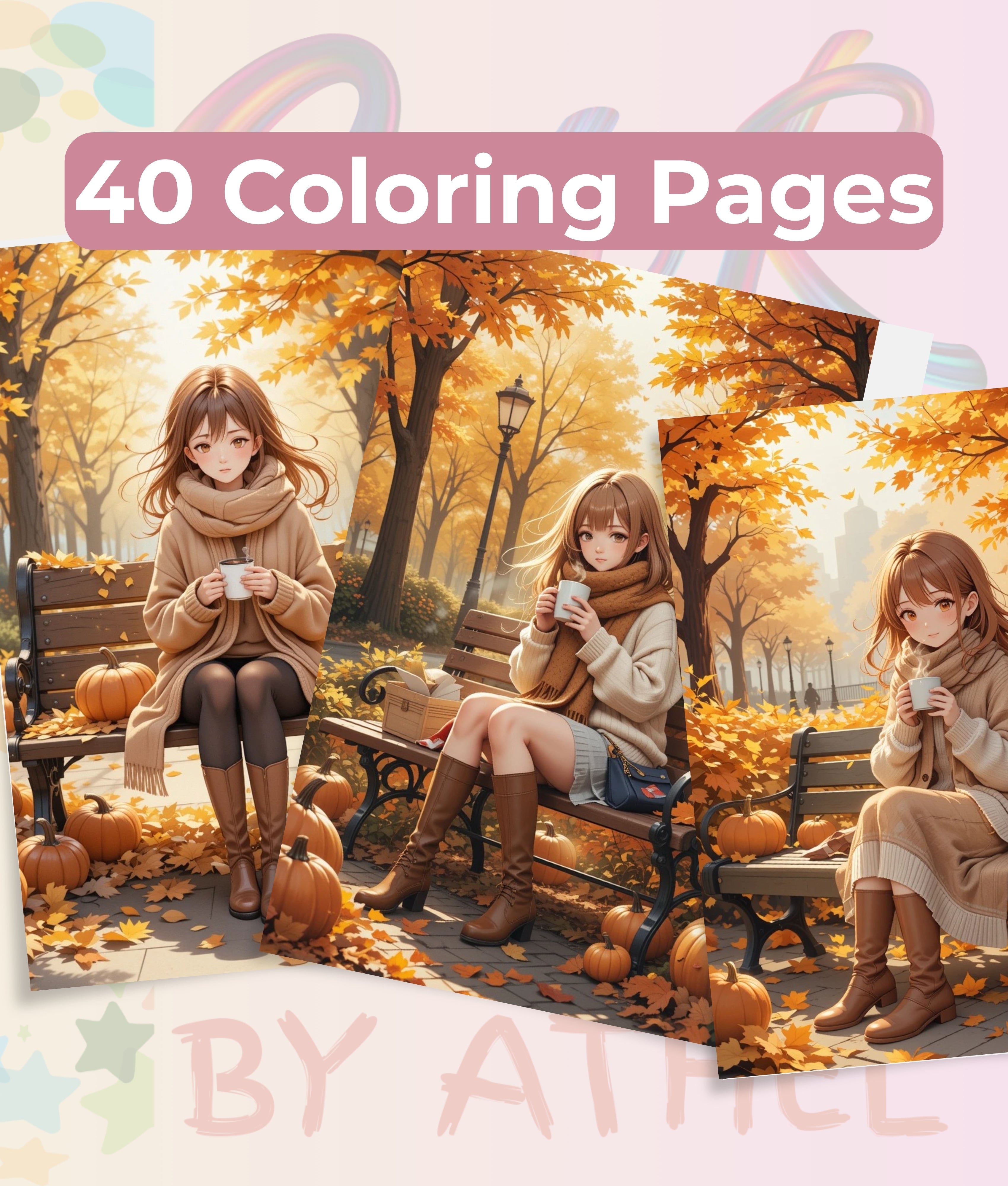 Cozy Autumn Anime Girls Coloring Books Bundle