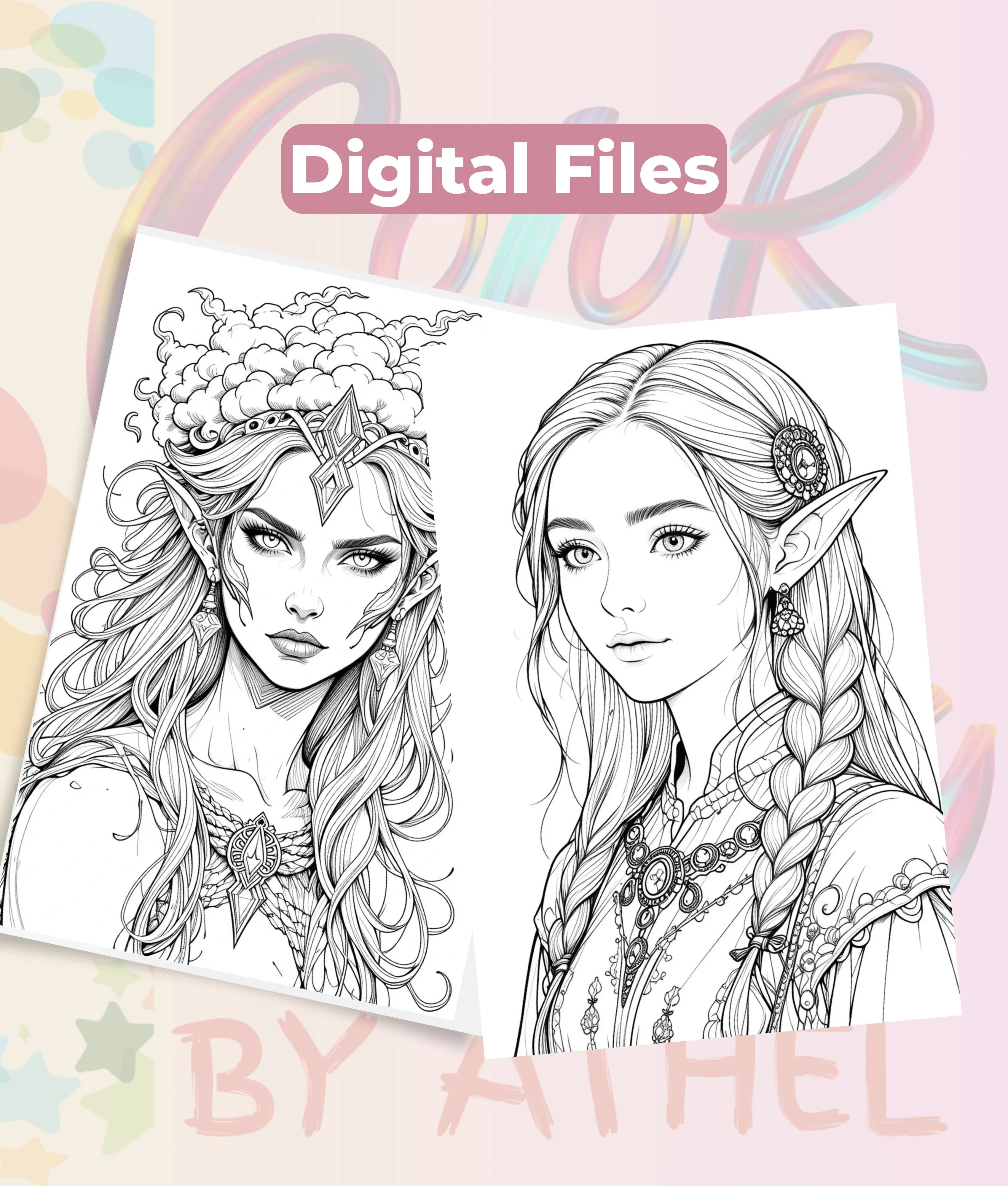 Elven Portraits Coloring Book Bundle - CraftNest - Digital Crafting and Art