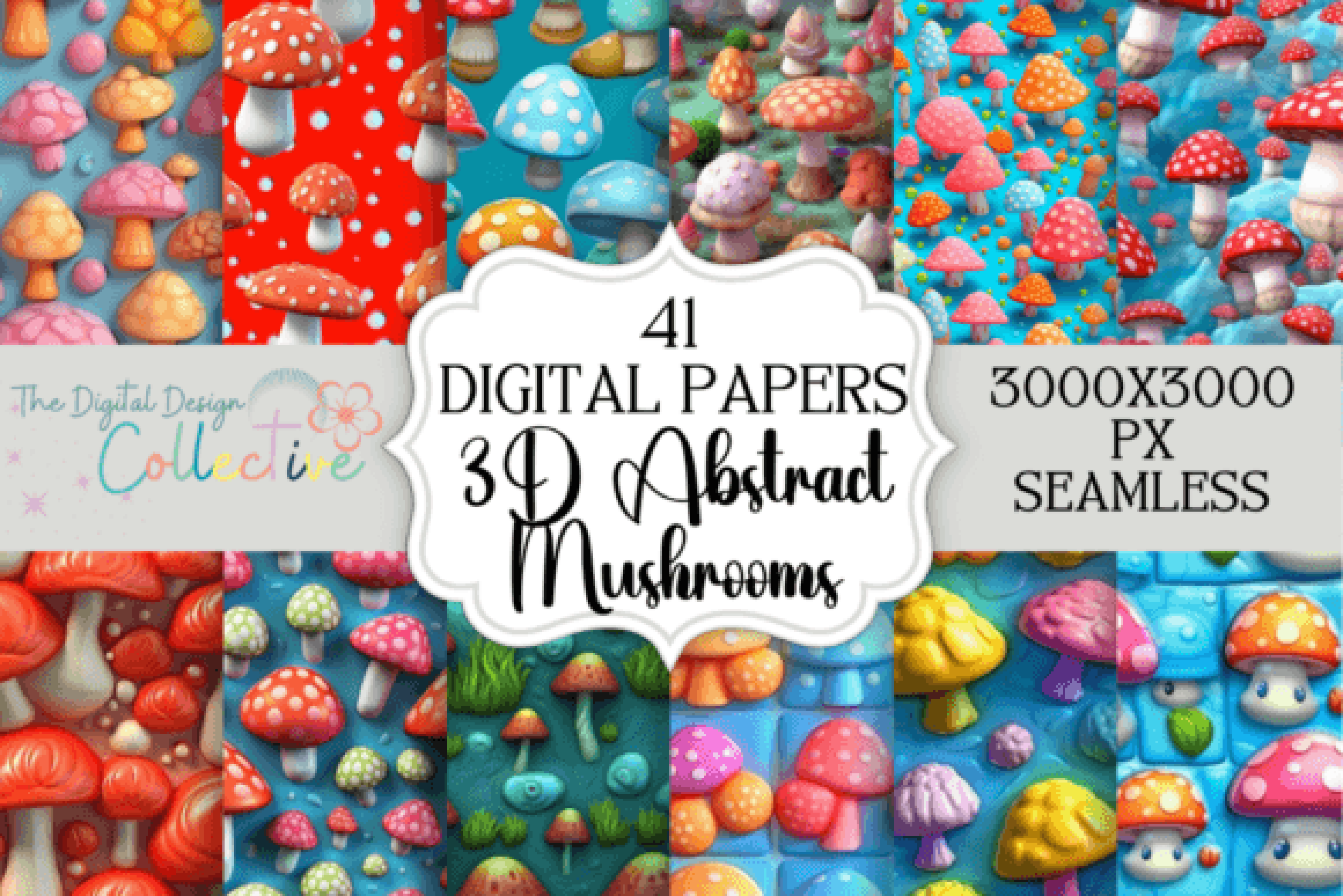 3D Colorful Abstract Mushroom Seamless Digital Paper