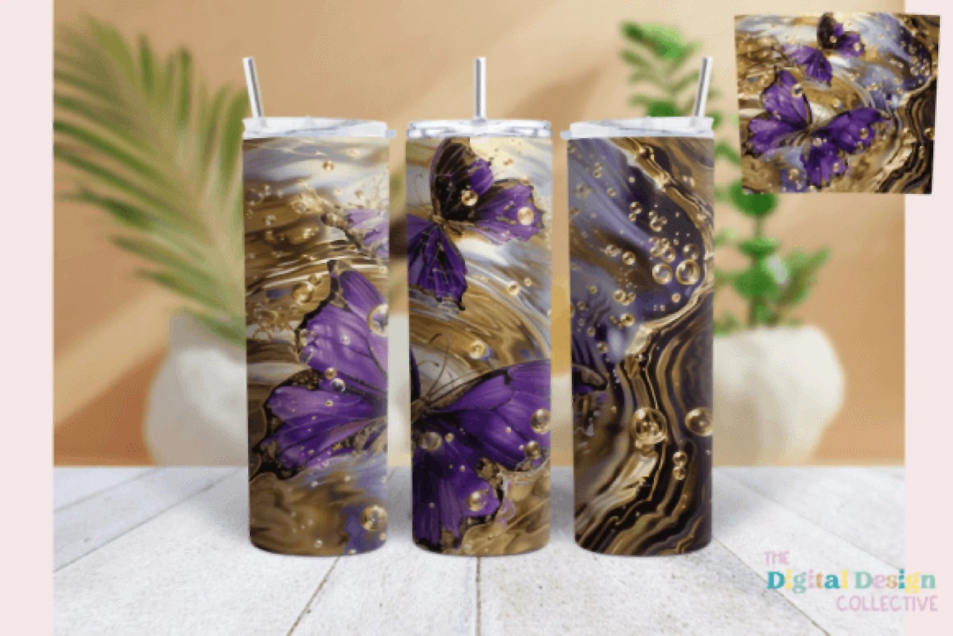 Purple & Gold Butterfly Tumbler Wrap Bundle - CraftNest - Digital Crafting and Art