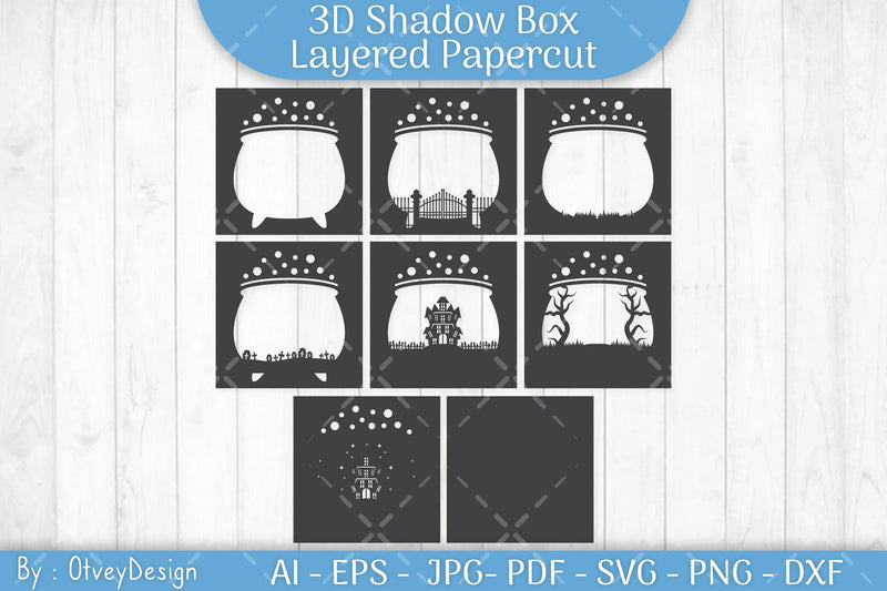3D Halloween Shadow Box Papercut SVG Bundle - CraftNest - Digital Crafting and Art