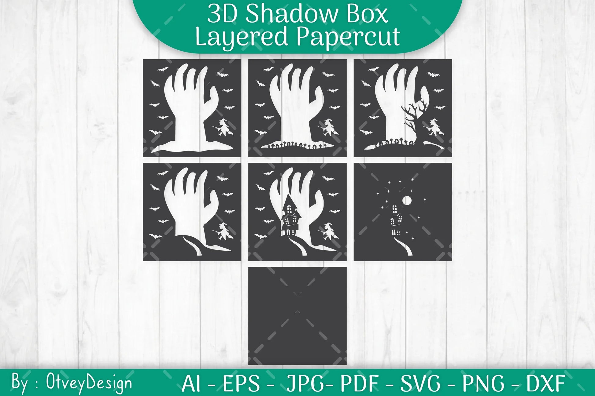 3D Halloween Scene Hand Shadow Box SVG Bundle - CraftNest - Digital Crafting and Art