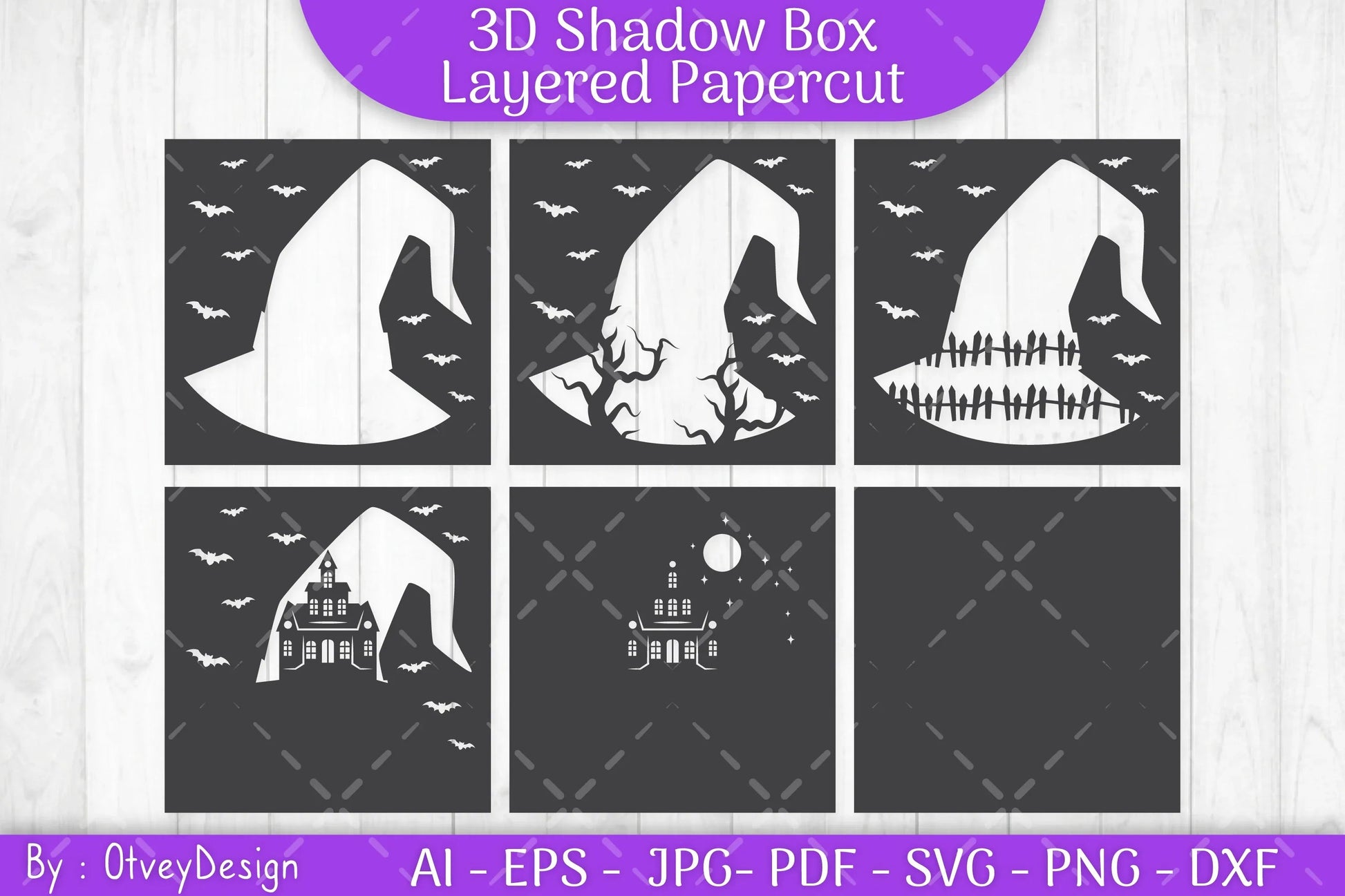 3D Halloween Scene Inside Hat Shadow Box SVG Bundle - CraftNest - Digital Crafting and Art