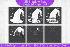 3D Halloween Scene Inside Hat Shadow Box SVG Bundle - CraftNest - Digital Crafting and Art
