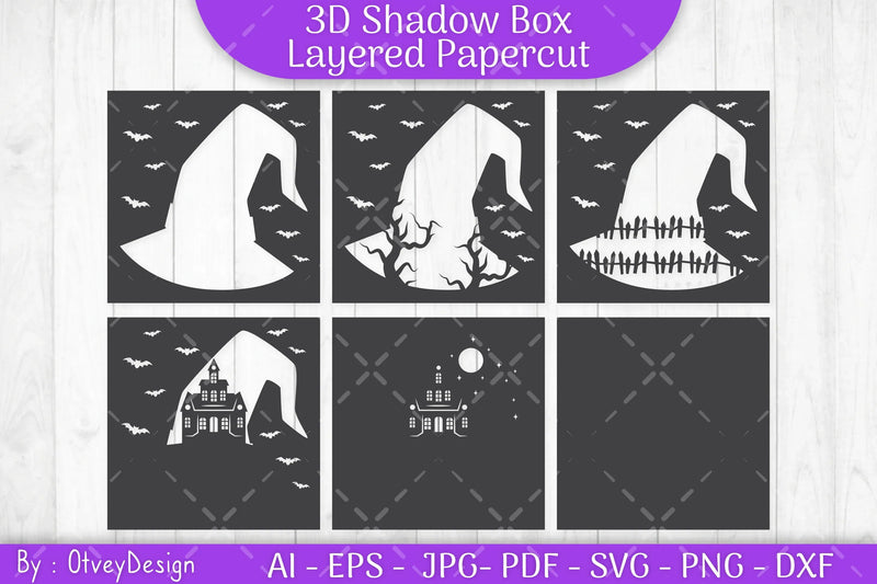 3D Halloween Scene Inside Hat Shadow Box SVG Bundle - CraftNest - Digital Crafting and Art
