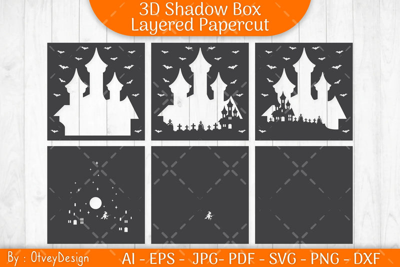 3D Halloween Scene Inside House Shadow Box SVG Bundle - CraftNest - Digital Crafting and Art
