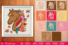 3D Colorful Horse Design Shadow Box SVG Bundle - CraftNest - Digital Crafting and Art