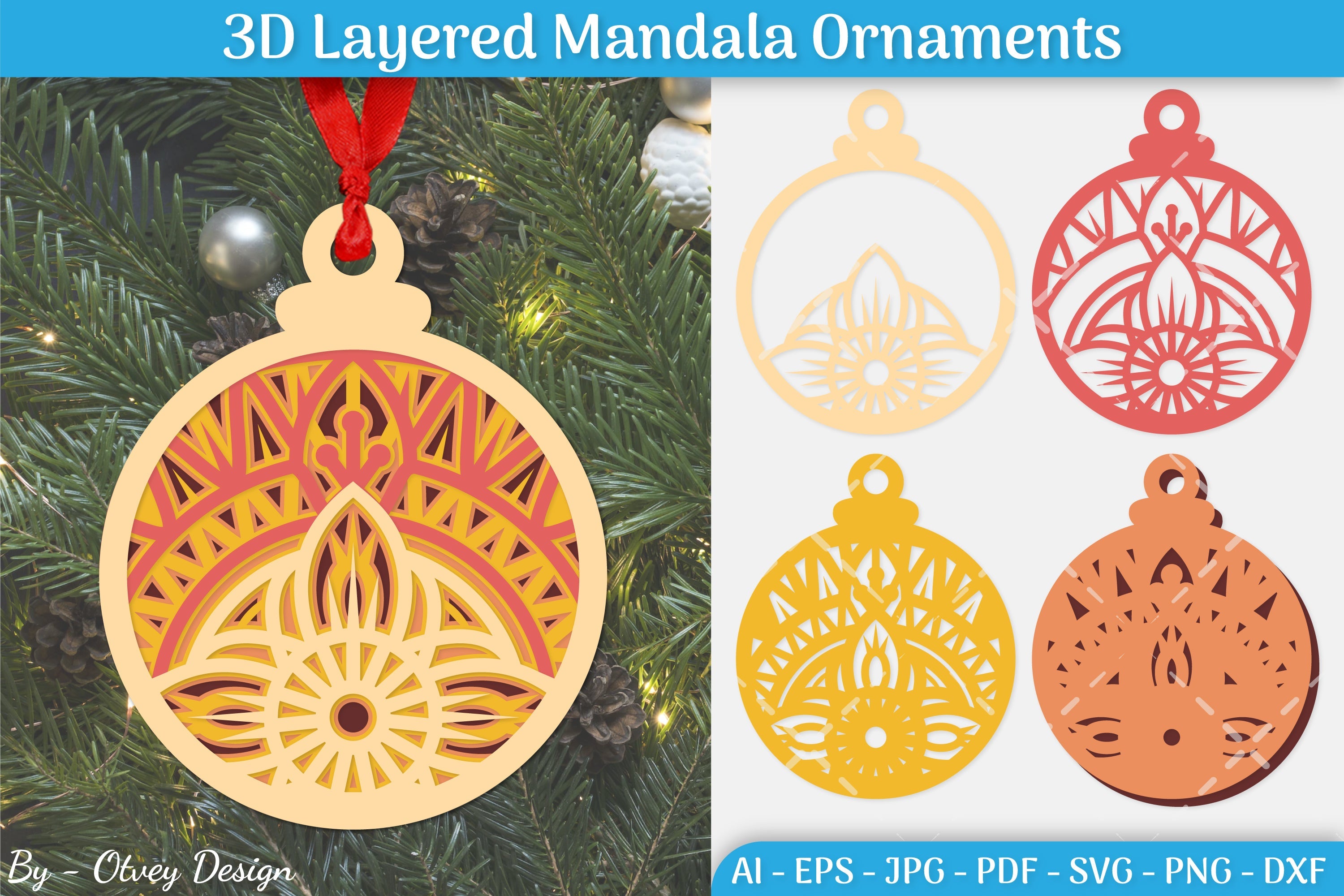 3D Layered Christmas Ornaments SVG Bundle