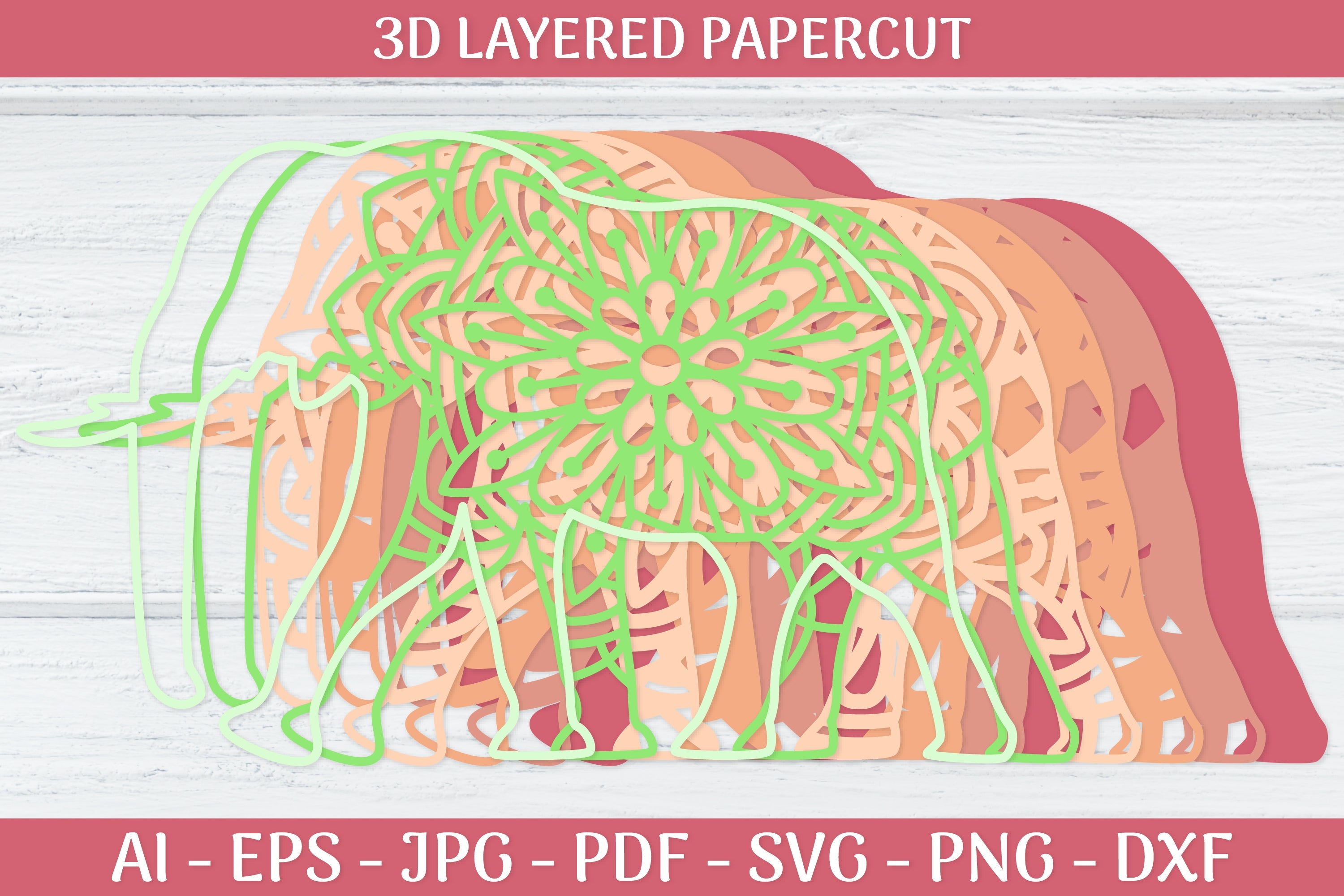 3D Layered Elephant Mandala SVG Bundle 1 - CraftNest - Digital Crafting and Art