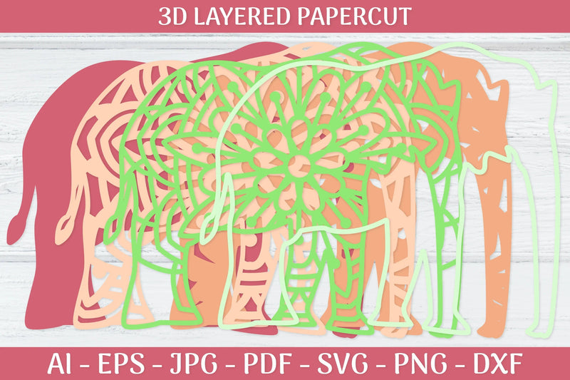 3D Layered Elephant Mandala SVG Bundle - CraftNest - Digital Crafting and Art