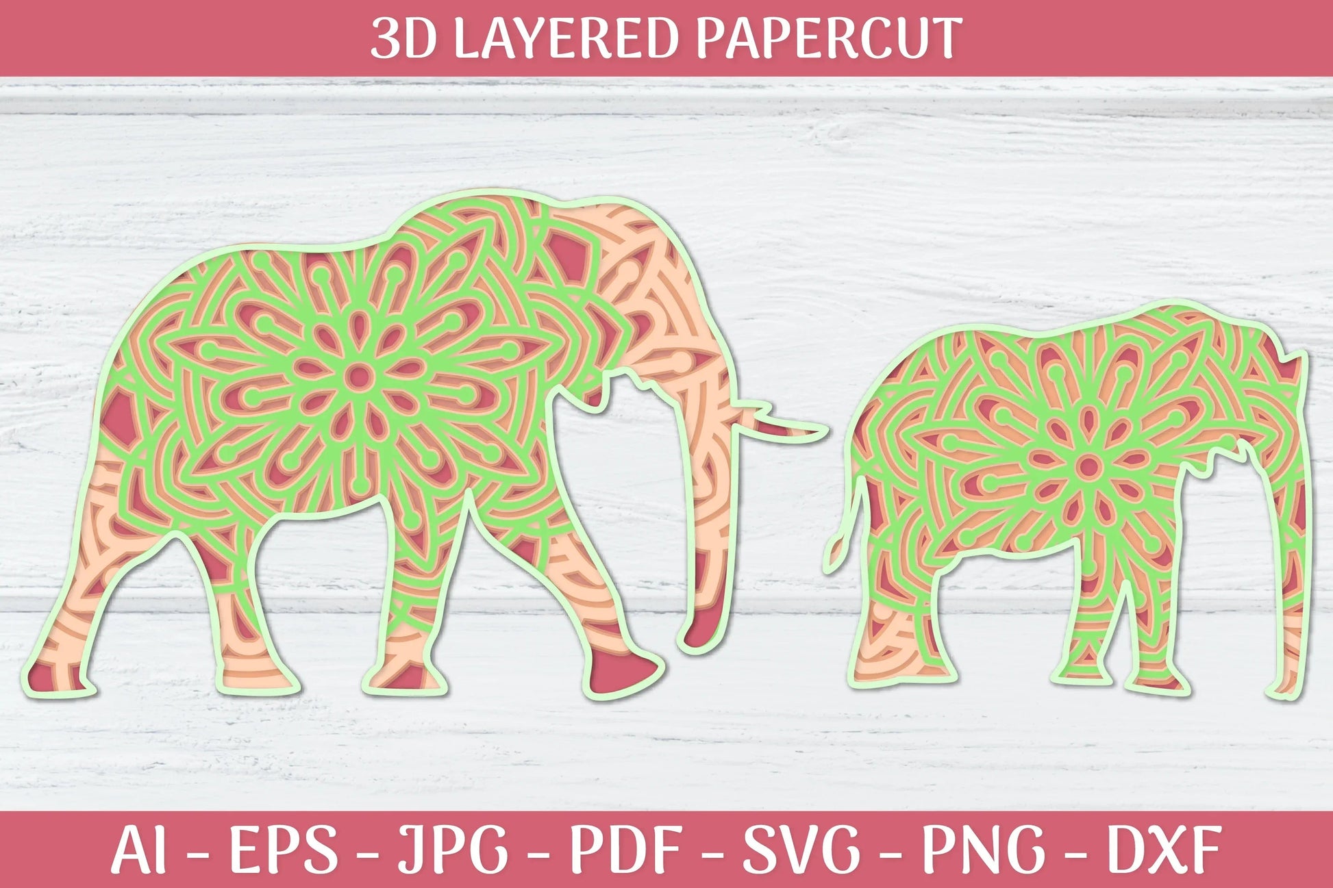 3D Layered Elephant Mandala SVG Bundle - CraftNest - Digital Crafting and Art