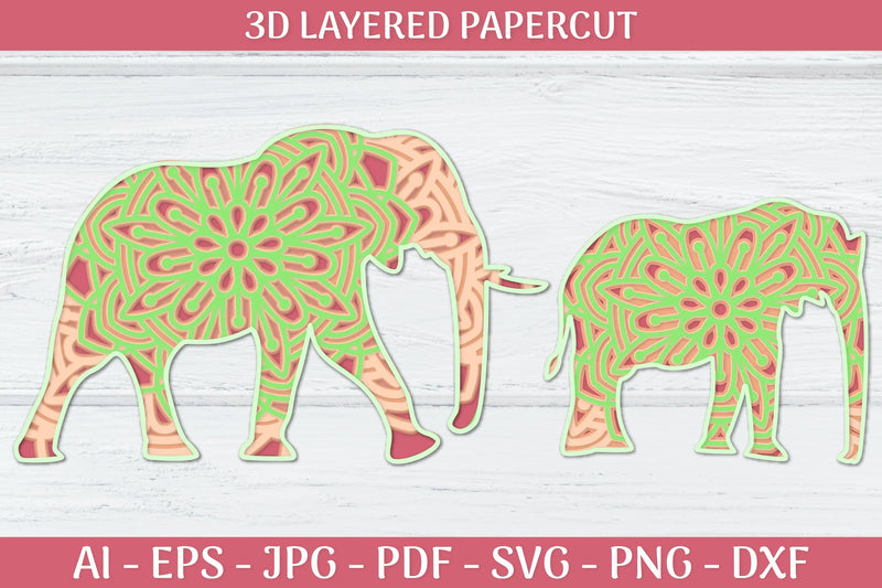 3D Layered Elephant Mandala SVG Bundle - CraftNest - Digital Crafting and Art