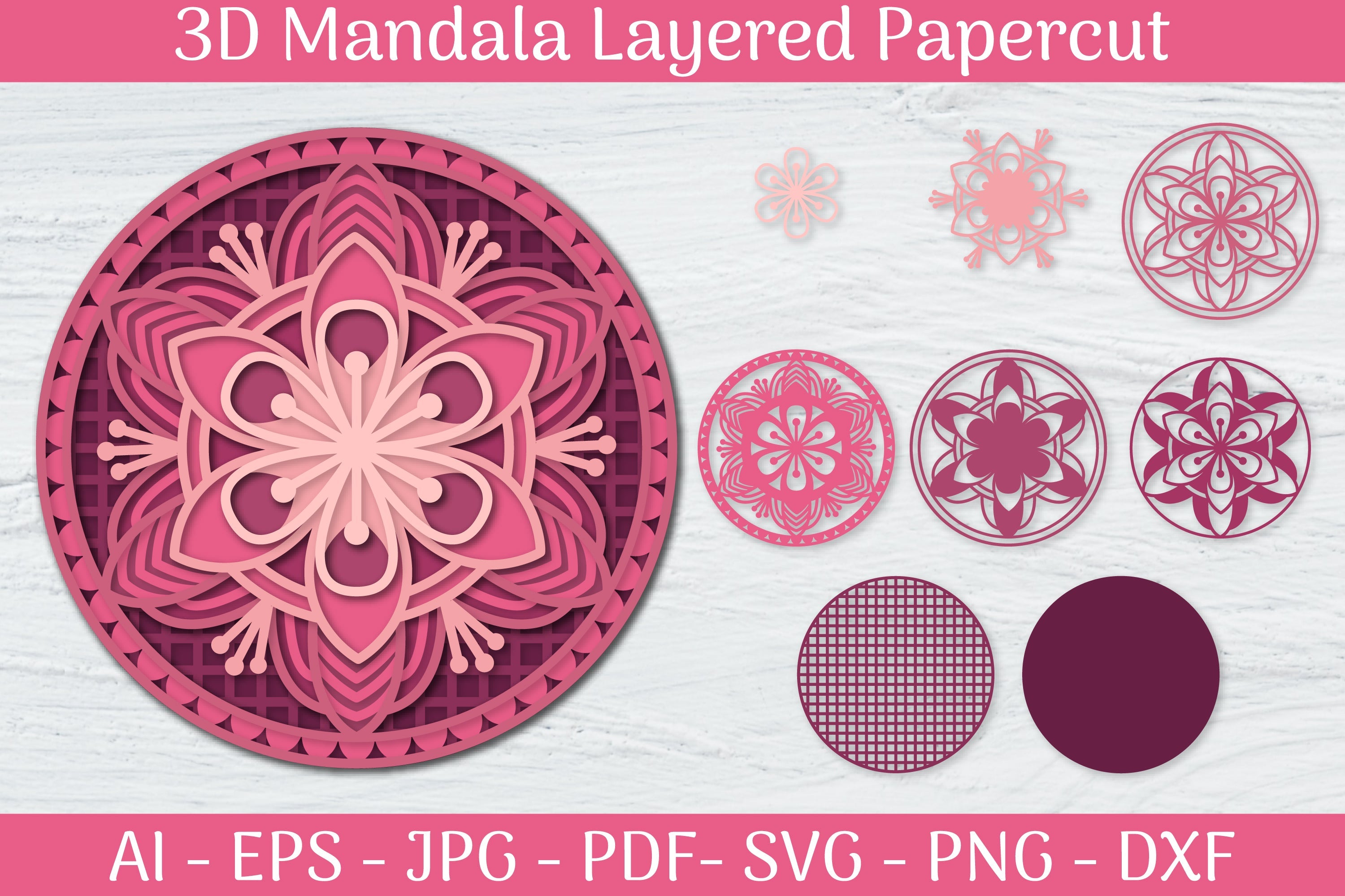 3D Mandala Layered Papercut SVG Bundle 8 - CraftNest - Digital Crafting and Art