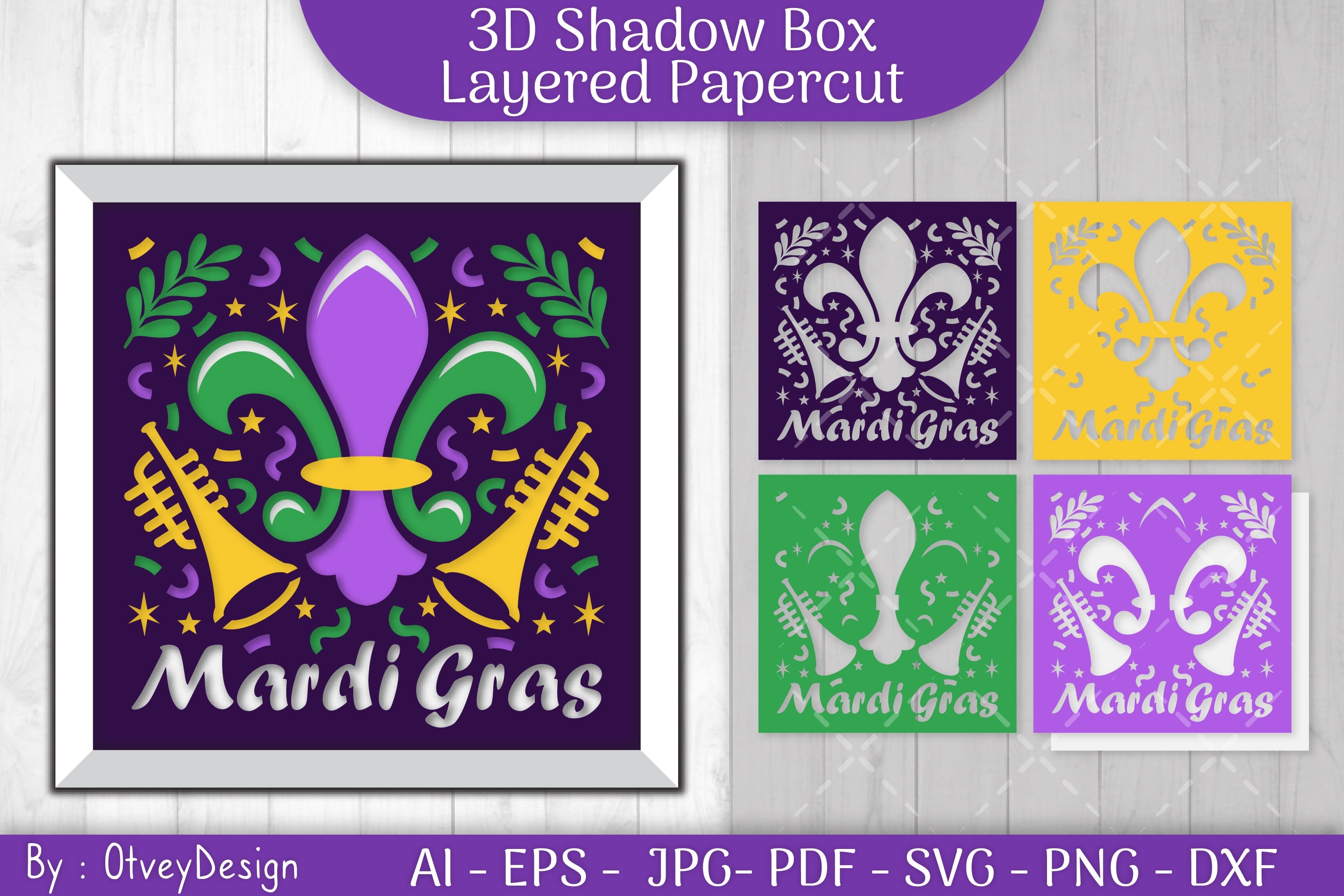 3D Mardi Gras Shadow Box Layered Papercut SVG Bundle 1 - CraftNest - Digital Crafting and Art