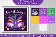 3D Mardi Gras Shadow Box Layered Papercut SVG Bundle - CraftNest - Digital Crafting and Art