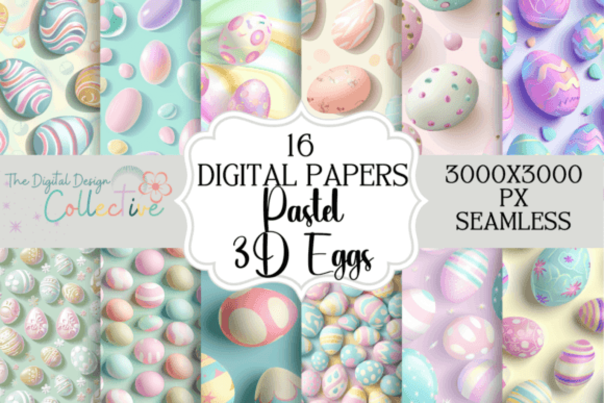 3D Pastel Easter Eggs Seamless Digital Design - CraftNest - Digital Crafting and Art