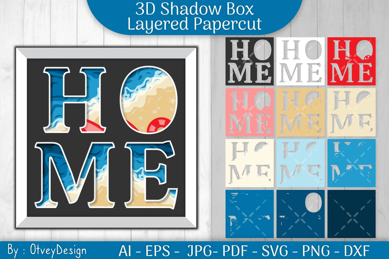 3D Shadowbox Beach Home Layered Papercut SVG Bundle - CraftNest - Digital Crafting and Art