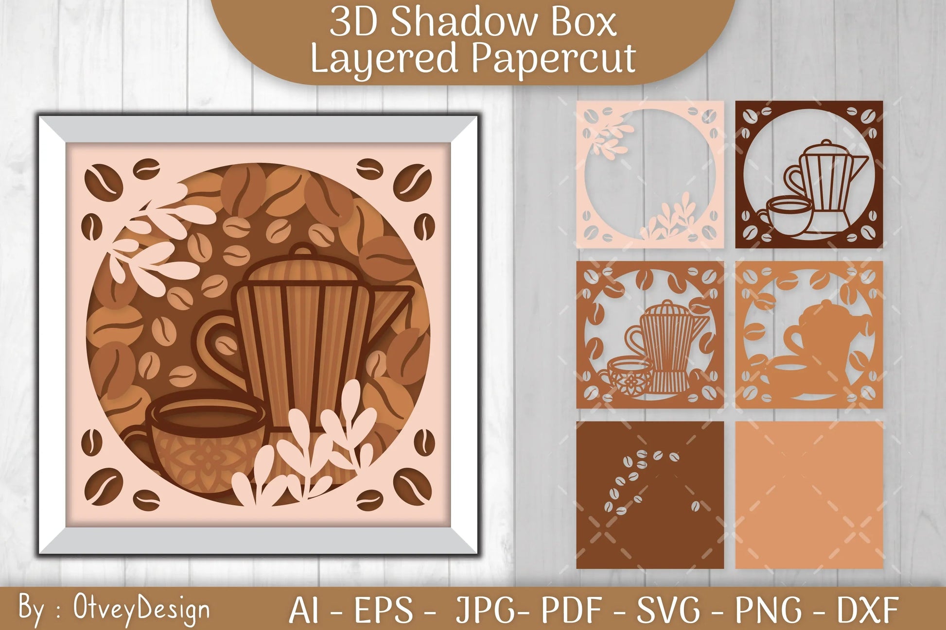 3D Shadow Box Love Coffee Layered SVG Bundle - CraftNest - Digital Crafting and Art