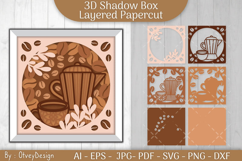 3D Shadow Box Love Coffee Layered SVG Bundle - CraftNest - Digital Crafting and Art