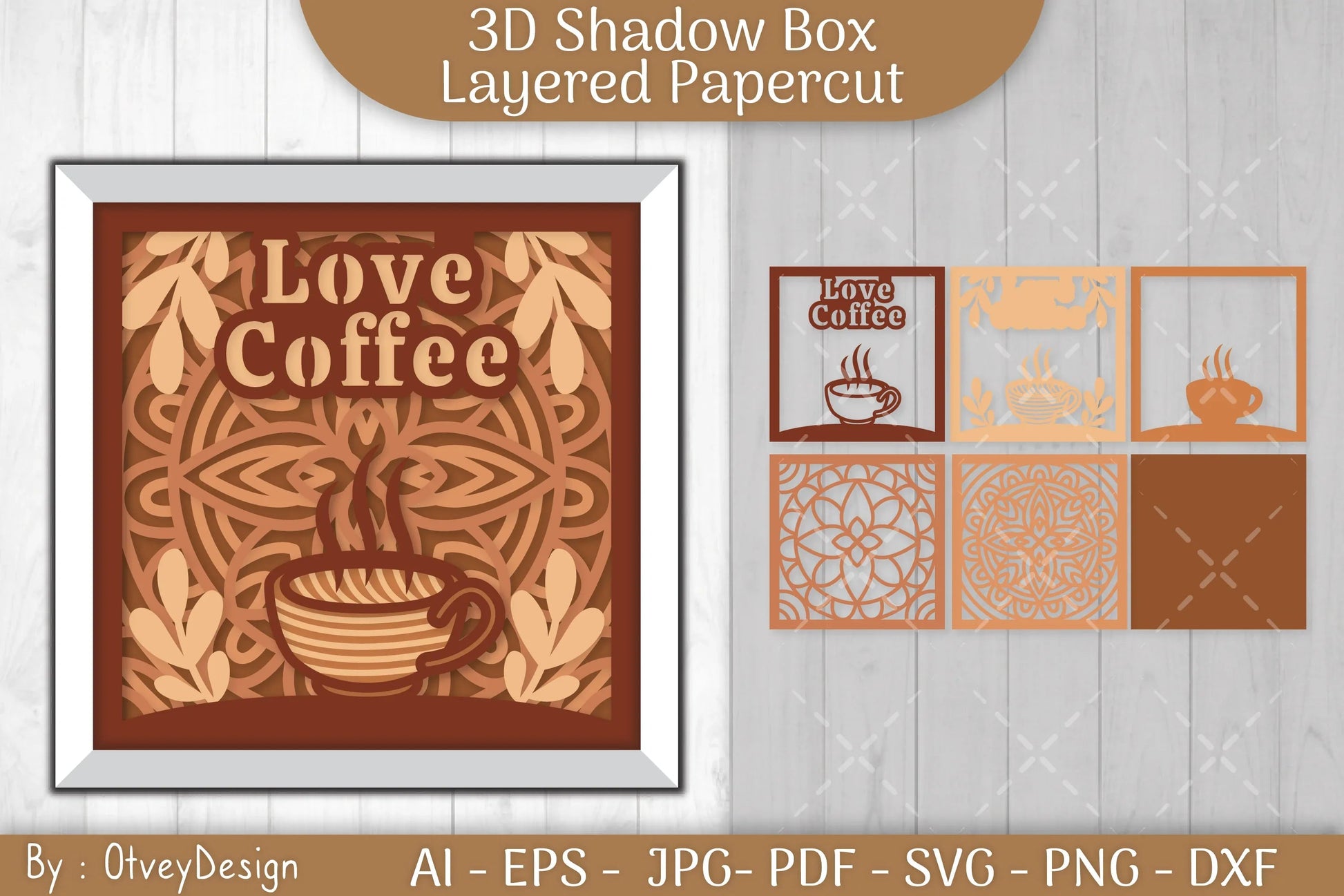 3D Shadow Box Love Coffee Layered SVG Bundle - CraftNest - Digital Crafting and Art
