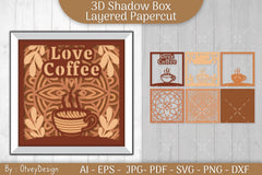 3D Shadow Box Love Coffee Layered SVG Bundle - CraftNest - Digital Crafting and Art